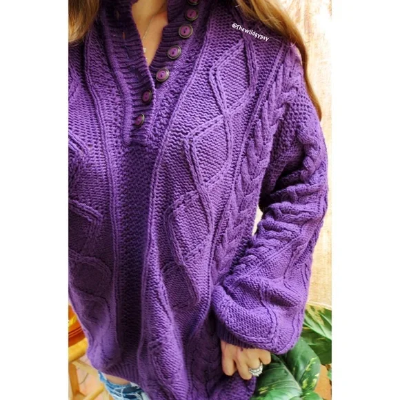 Vintage chunky fisherman henley knit sweater ☕️ - Picture 3 of 7